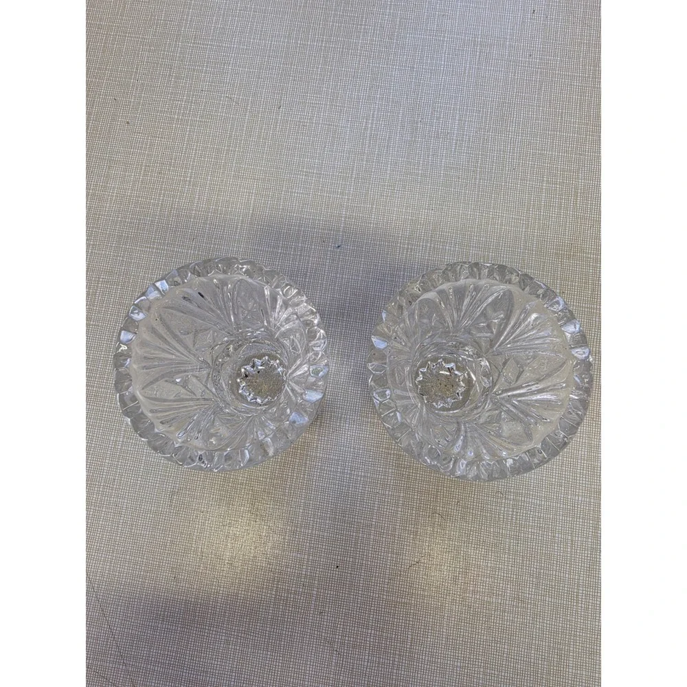 Vintage Cut Glass Toothpick Holder/ bud vases Pair Scalloped Rim